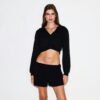COTTON FLEECE CROPPED ZIP UP HOODIE
