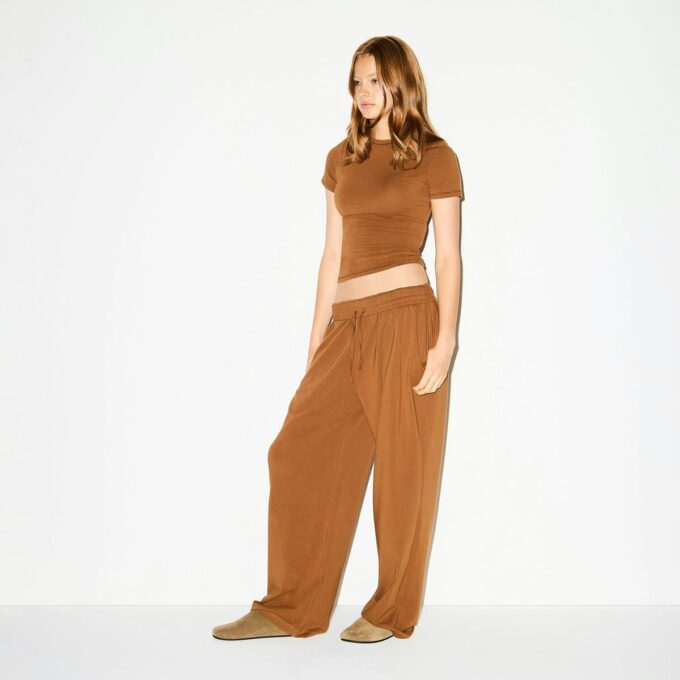 COTTON JERSEY WIDE LEG PANT