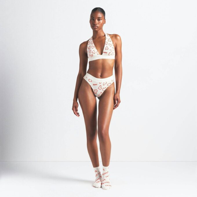 COTTON RIB HALTER BRALETTE