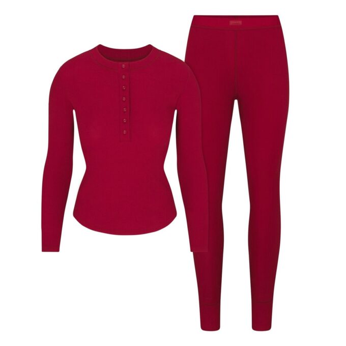 COTTON RIB HENLEY AND LEGGING SET