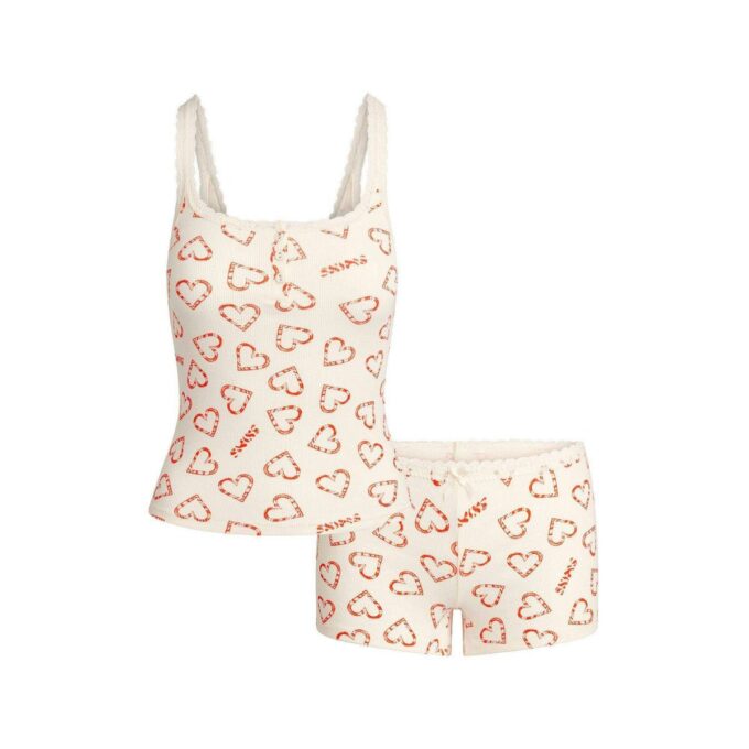 COTTON RIB LACE TANK AND SHORT SET