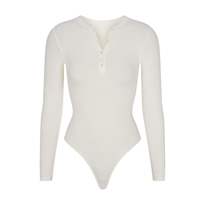 COTTON RIB LONG SLEEVE HENLEY BODYSUIT