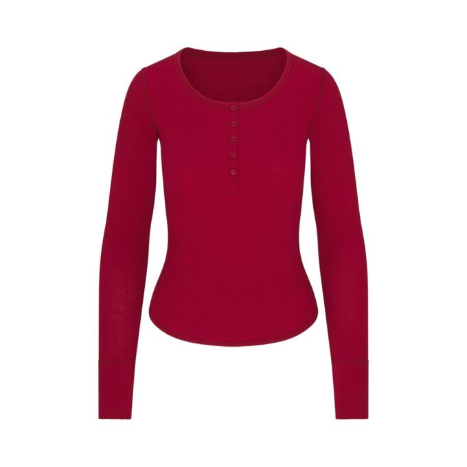 COTTON RIB SCOOP NECK HENLEY