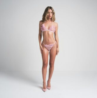 EMBROIDERED TULLE TIE BRALETTE AND THONG SET