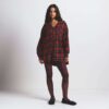 FLANNEL SLEEP OVERSIZED HOODED BUTTON UP SHIRT