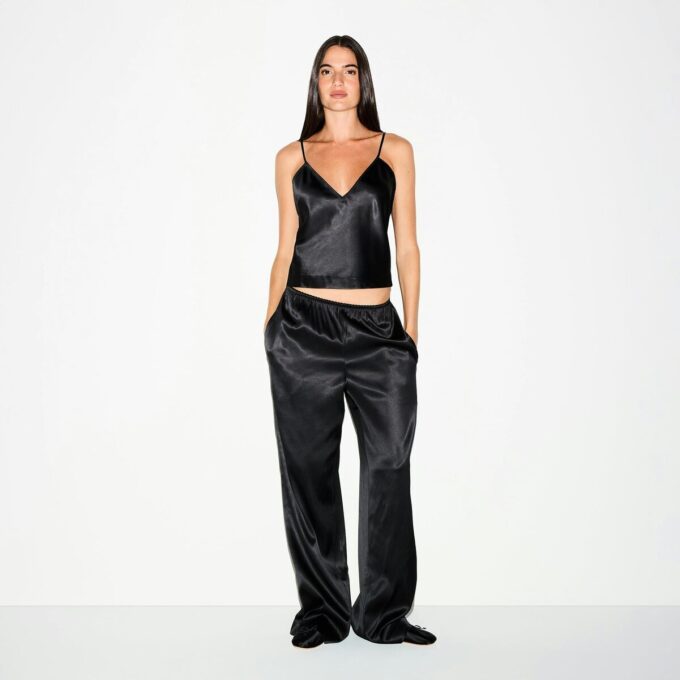 HEAVYWEIGHT SATIN WIDE LEG PANT