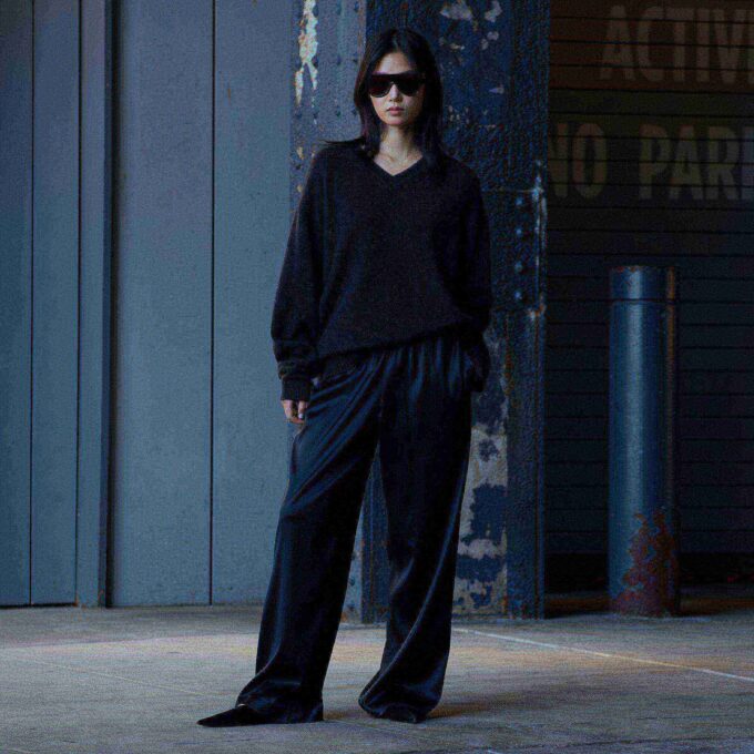 HEAVYWEIGHT SATIN WIDE LEG PANT