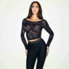 KNIT LACE BOATNECK TOP