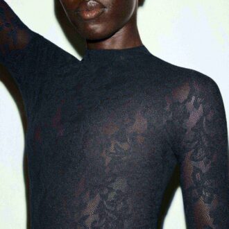 KNIT LACE MOCK NECK LONG DRESS