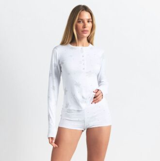 LOGO PLUSH POINTELLE RHINESTONE HENLEY SET