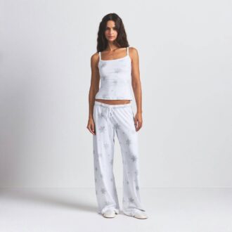 LOGO PLUSH POINTELLE RHINESTONE STRAIGHT LEG PANT