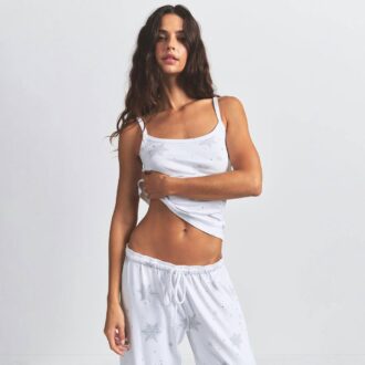 LOGO PLUSH POINTELLE RHINESTONE STRAIGHT LEG PANT