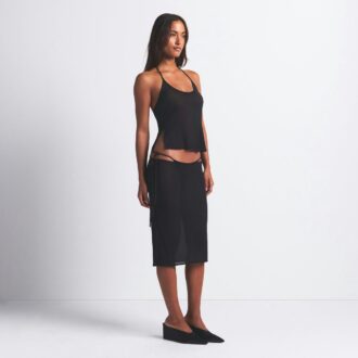 RHINESTONE KNIT HALTER CAMI AND TIE SIDE BIKINI SET