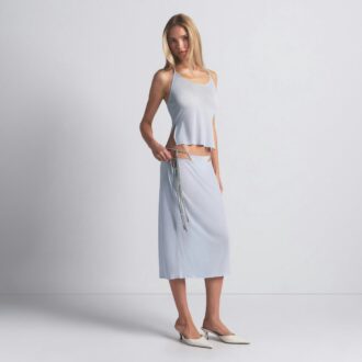 RHINESTONE KNIT TIE SIDE MIDI SKIRT