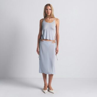 RHINESTONE KNIT TIE SIDE MIDI SKIRT