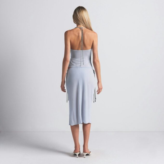 RHINESTONE KNIT TIE SIDE MIDI SKIRT