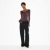 SHEER MODAL LONG SLEEVE V NECK