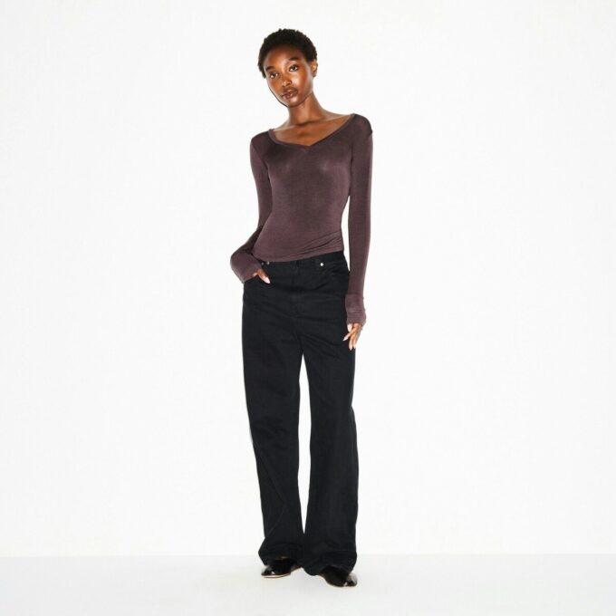 SHEER MODAL LONG SLEEVE V NECK
