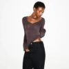 SHEER MODAL LONG SLEEVE V NECK