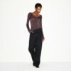 SHEER MODAL LONG SLEEVE V NECK