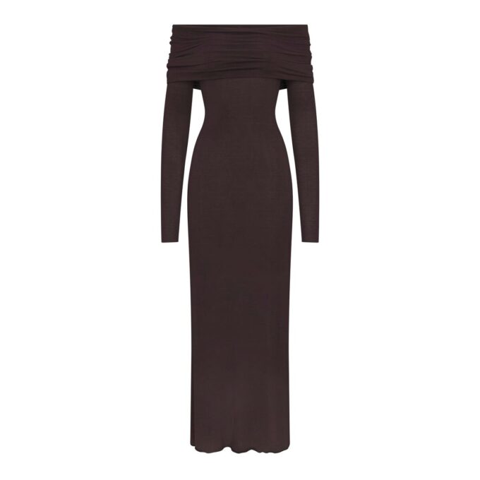 SHEER MODAL OFF THE SHOULDER LONG DRESS