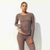 SHEER RIB LONG SLEEVE CREW NECK TOP