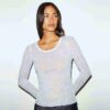 SHEER RIB LONG SLEEVE CREW NECK TOP