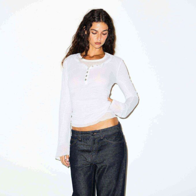 SHEER RIB LONG SLEEVE HENLEY