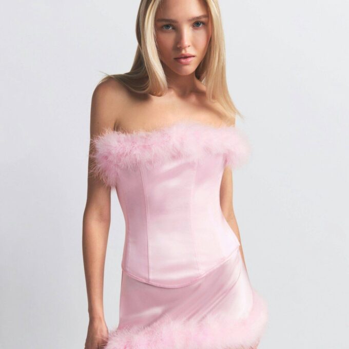 SILK FEATHER TRIM CORSET