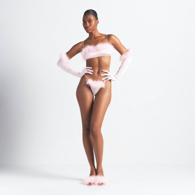 SILK FEATHER TRIM GLOVES