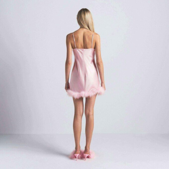 SILK FEATHER TRIM MINI DRESS