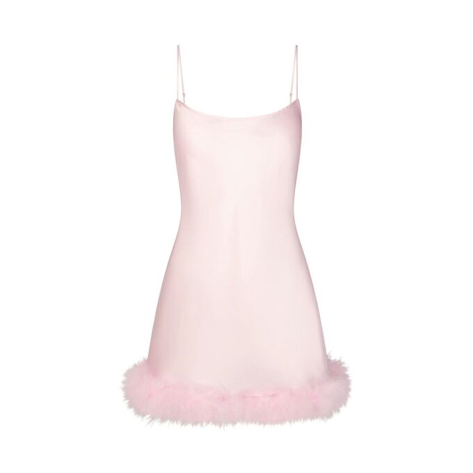 SILK FEATHER TRIM MINI DRESS