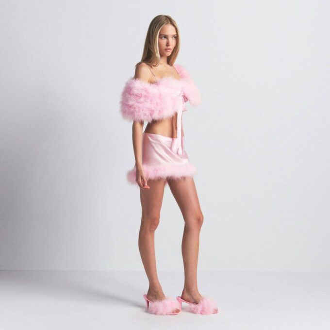 SILK FEATHER TRIM TIE SHAWL