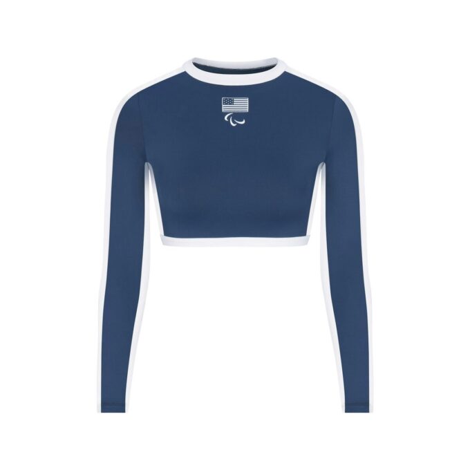 SKIMS FOR TEAM USA SIGNATURE SWIM PARALYMPIC LONG SLEEVE CROPPED T-SHIRT