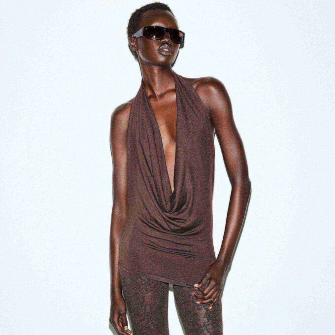 SMOOTH LAYERS DEEP PLUNGE HALTER TOP