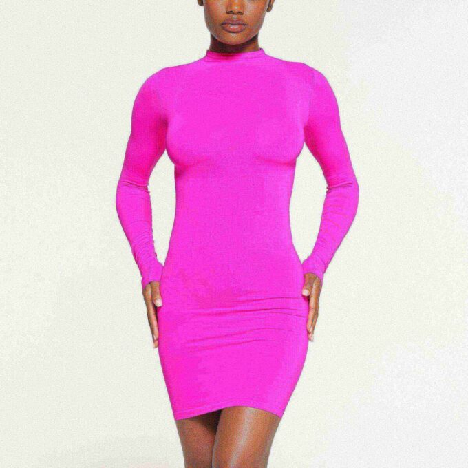 SOFT SMOOTHING SEAMLESS TURTLENECK MINI DRESS