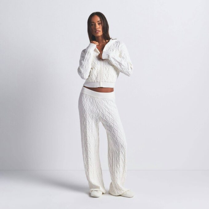 SWEATER KNIT SHRUNKEN ZIP UP HOODIE