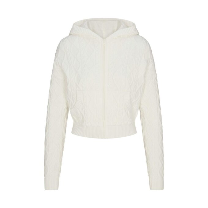 SWEATER KNIT SHRUNKEN ZIP UP HOODIE