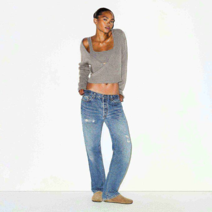 TEXTURED KNIT WRAP SWEATER