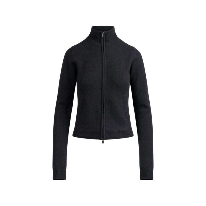 WOOL CASHMERE ZIP UP MOCK NECK SWEATER