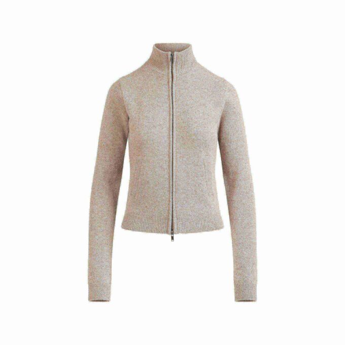WOOL CASHMERE ZIP UP MOCK NECK SWEATER